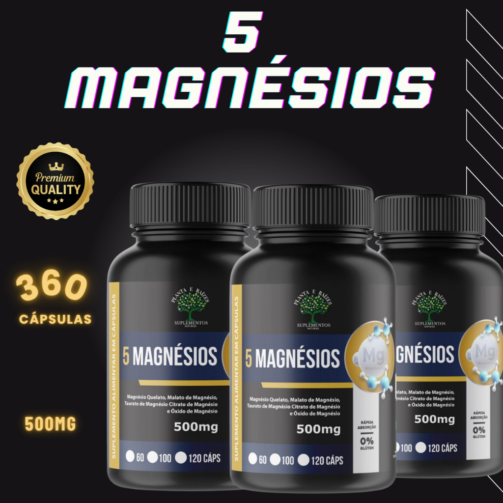 Suplemento Natural Composto Por 5 Magnésios -- 120 Cápsulas ~500MG em Oferta na Shopee