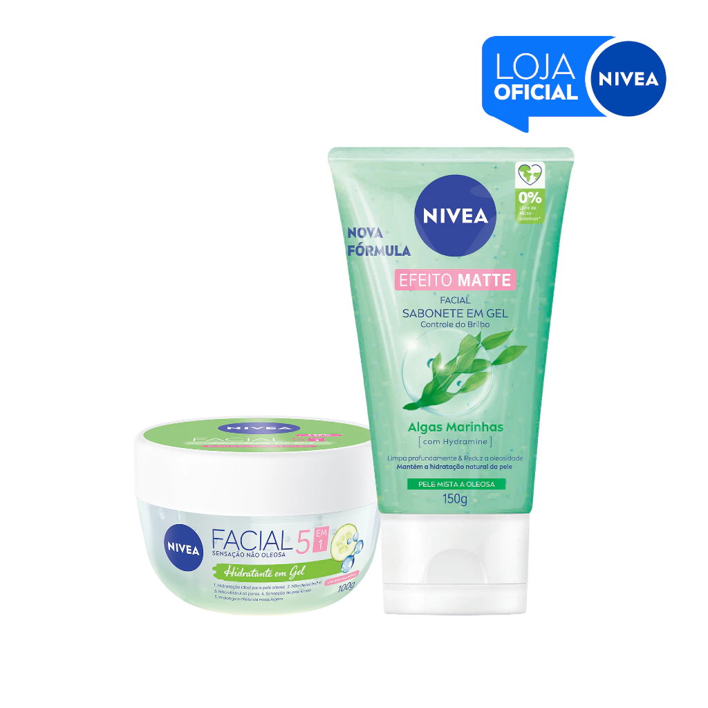 KIT NIVEA Sabonete Facial em Gel Controle do Brilho 145ml + Gel Hidratante Facial Pote 100g