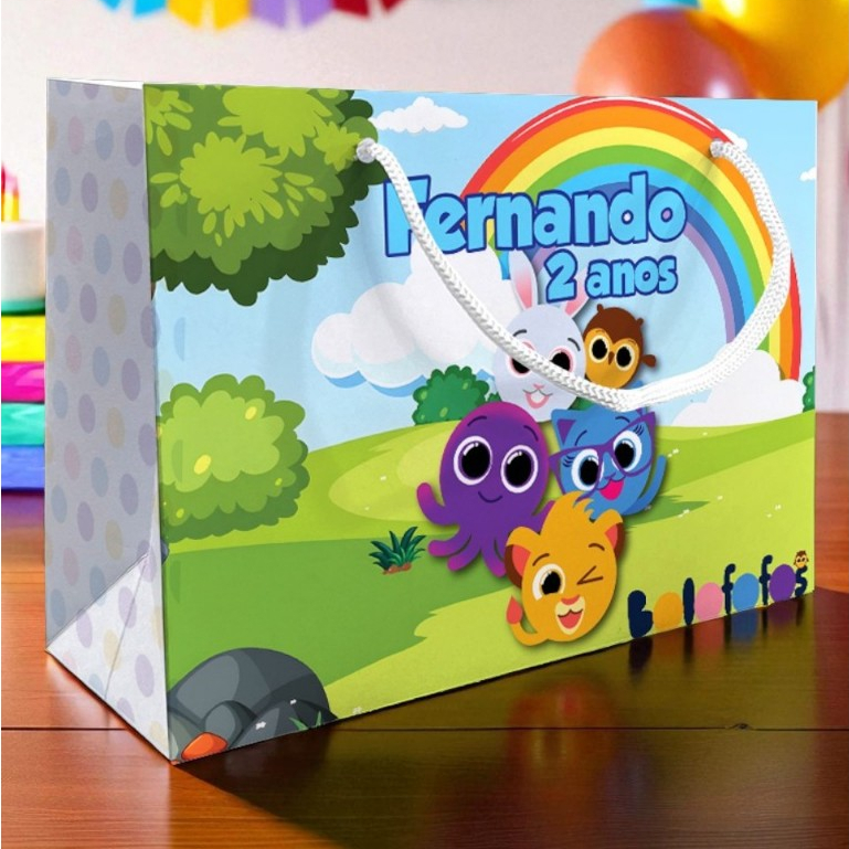 Sacolinha Bolofofo Personalizada Kit Festa Menino Lembrancinha Bolofofos Sacola Deitada Reta