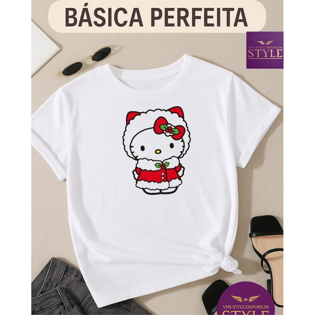 🎄 Camiseta Hello Kitty Natalina Feminina 🎅 | Fofura + Estilo pro Look de Fim de Ano! vhss