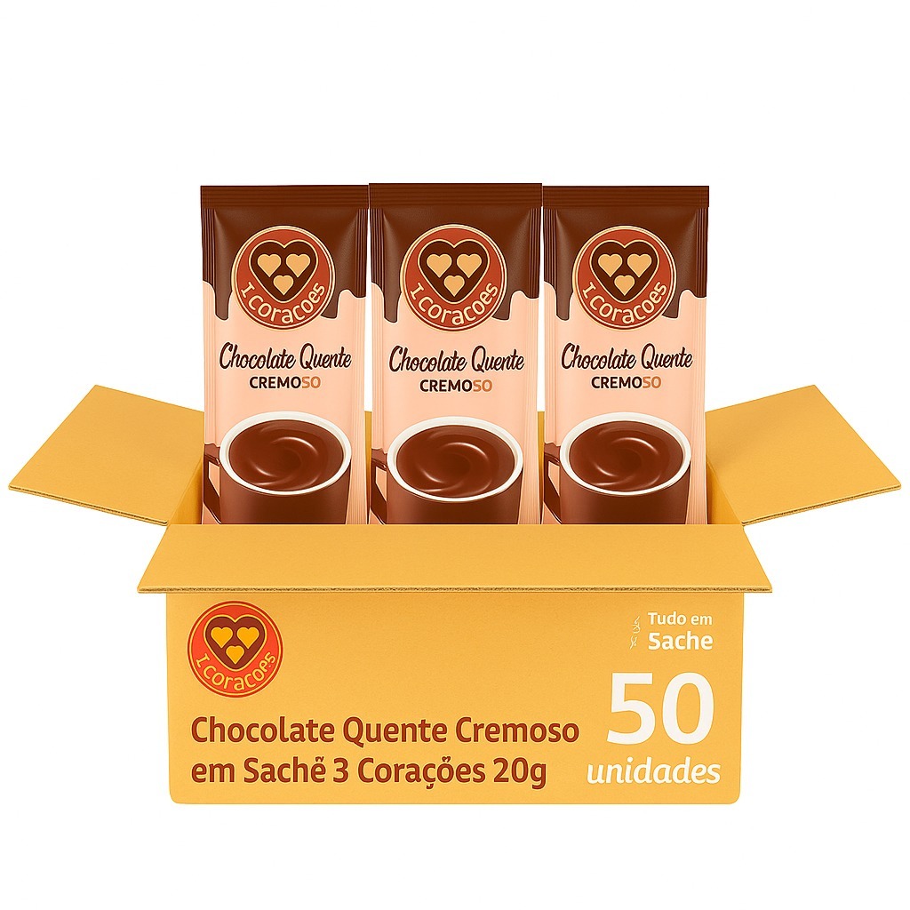 Chocolate Quente Cremoso Três Corações 50un Sachês – Bebida Instantânea e Sabor Premium