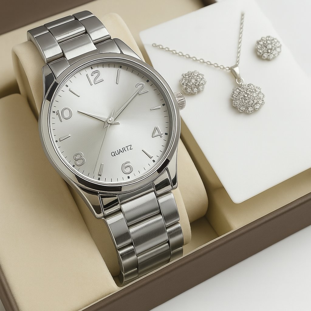 CONJUNTO RELOGIO FEMININO DOURADO + COLAR E BRINCOS FOLHEADOS CONJUNTO RELOGIO FEMININO DOURADO + COLAR E BRINCOS FOLHEADOS