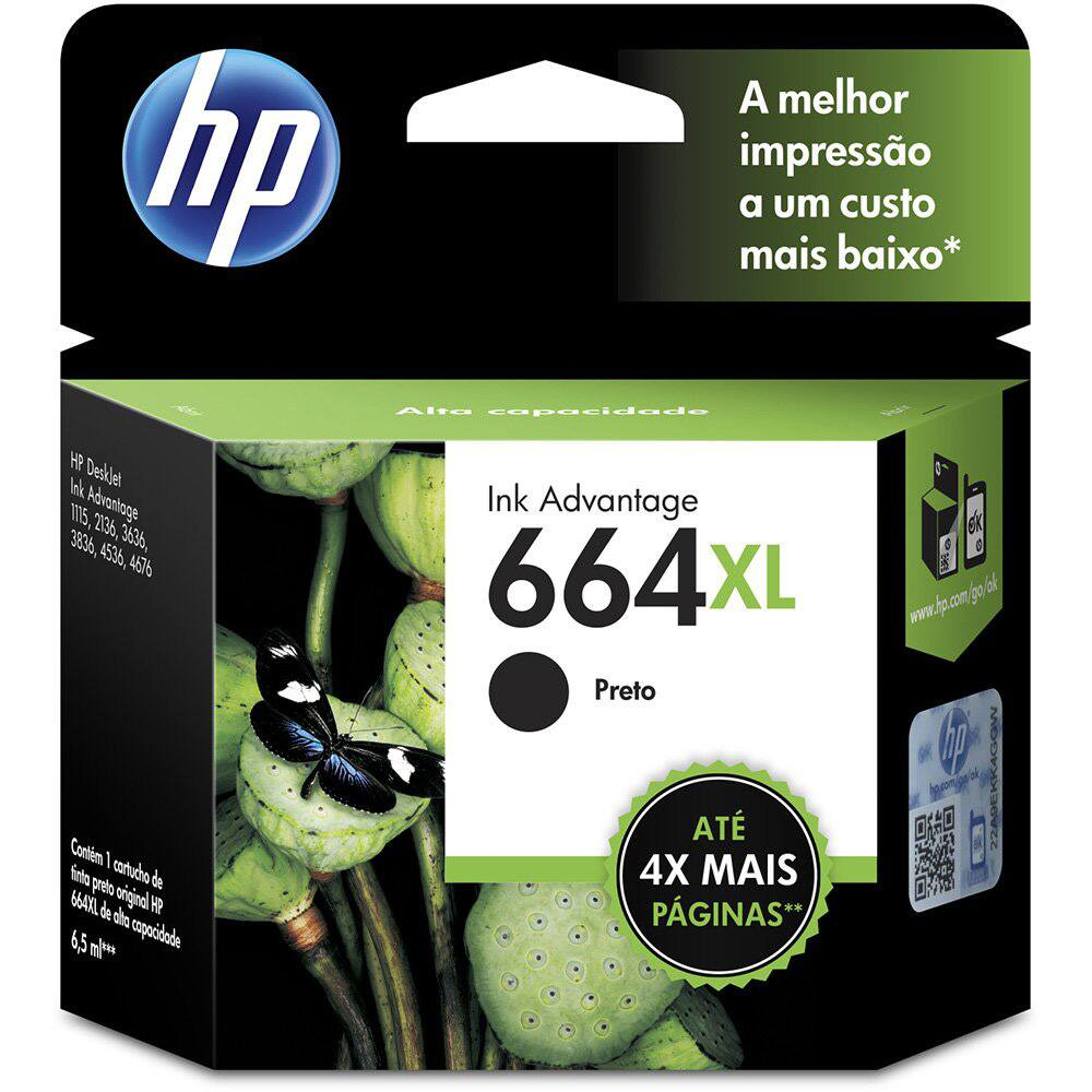 Cartucho de Tinta HP 664XL Preto Original  4535, 4675, 3835, 1115, 2135, 3635, 26 em Oferta na Shopee