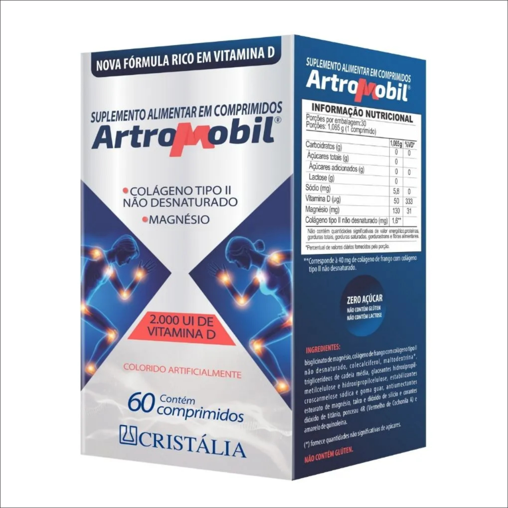 Artromobil Colágeno Tipo II Não Hidrolisado Suplemento Alimentar Vitamina D + Magnésio. 60 Cápsulas