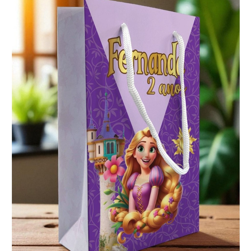 Sacolinha Rapunzel Personalizada Festa Enrolados Roxo Lembrancinha Kit Festa Sacola Princesa Princesas