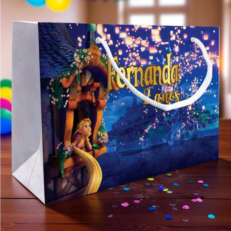 Sacolinha Rapunzel Personalizada Kit Festa Enrolados Lembrancinha Princesas Princesa Sacola Deitada Reta