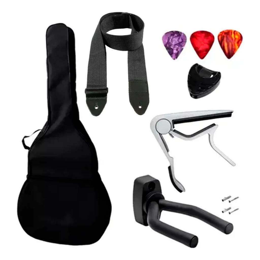 Imagem Capa Violão + Capotraste + Palhetas + Porta Palhetas + Suporte + Correia