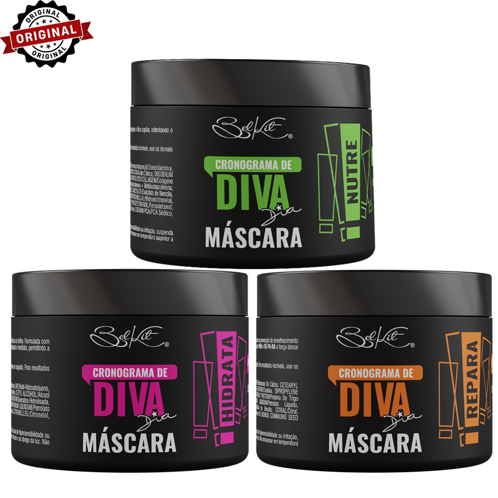 Kit Cronograma Capilar - Cronograma de Diva - 3 Máscaras | Nutrição, Reconstrução, Hidratação em Oferta na Shopee