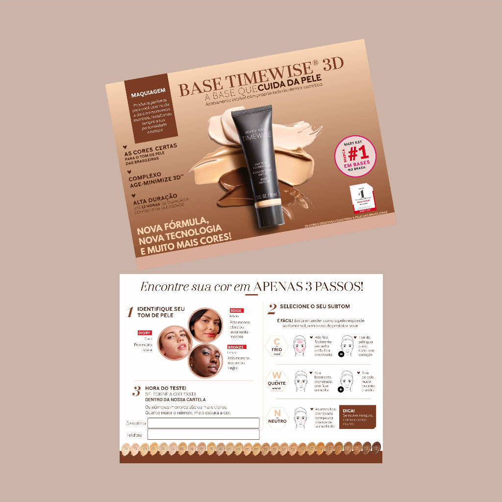 Pct 50 und Folheto Apresentação Base Time Wise 3D Mary Kay, Material de Apoio para Consultoras