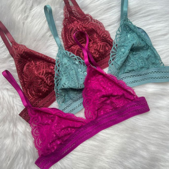 Kit 2 Sutiã Alça Fina Sem Bojo Sem Aro Em Renda Tipo Top Conforto Moda Feminina