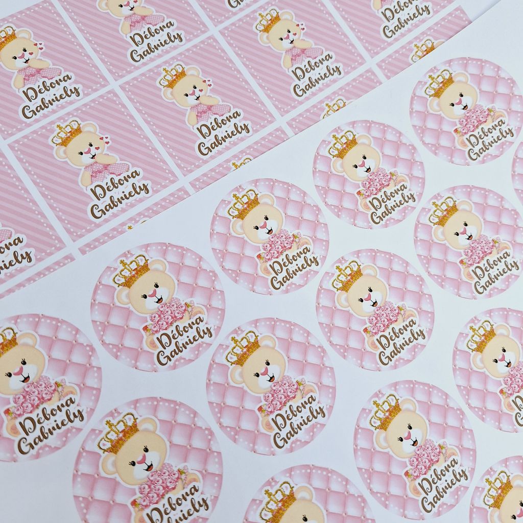 30 Adesivos Personalizados Ursinha Princesa - Decoração de Festa - Papelaria Personalizada - Lembrancinhas