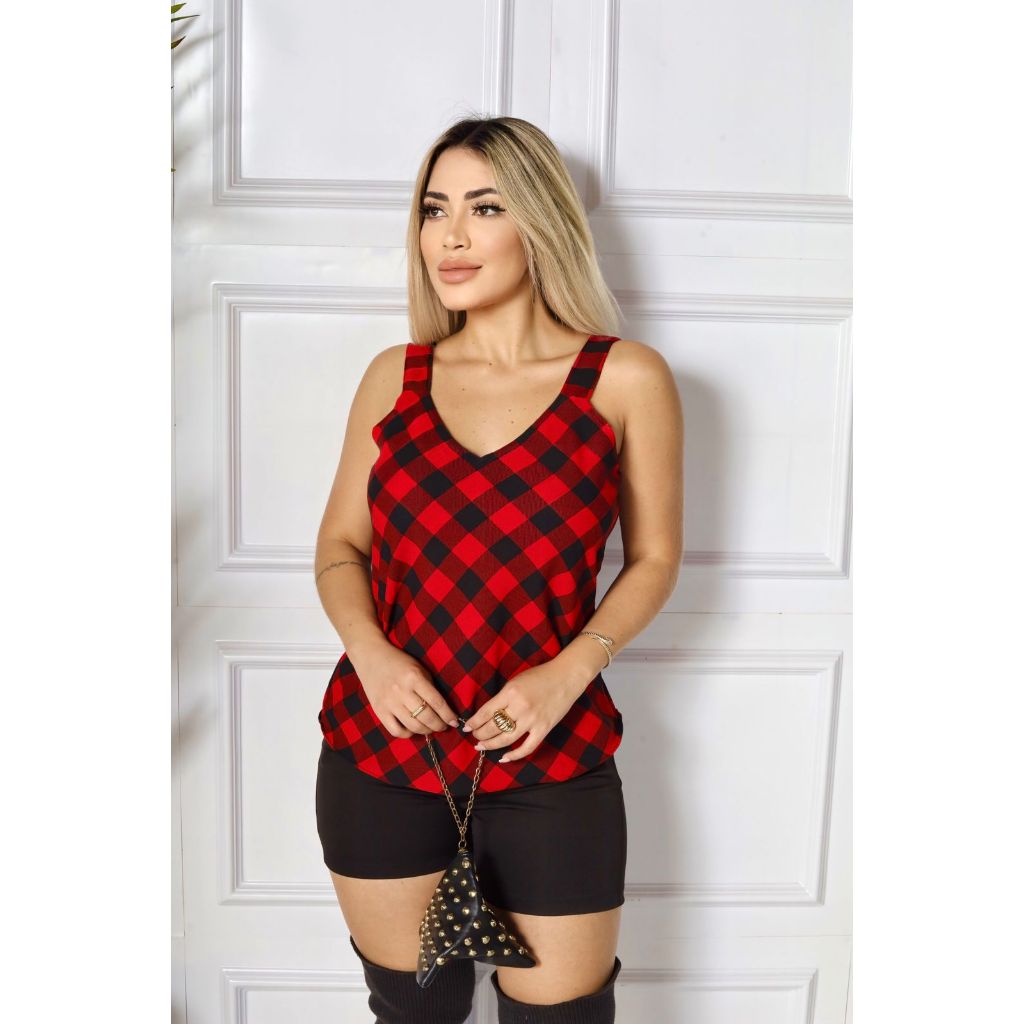Blusa Feminina Xadrez Alça Larga  — Com Forro Frontal