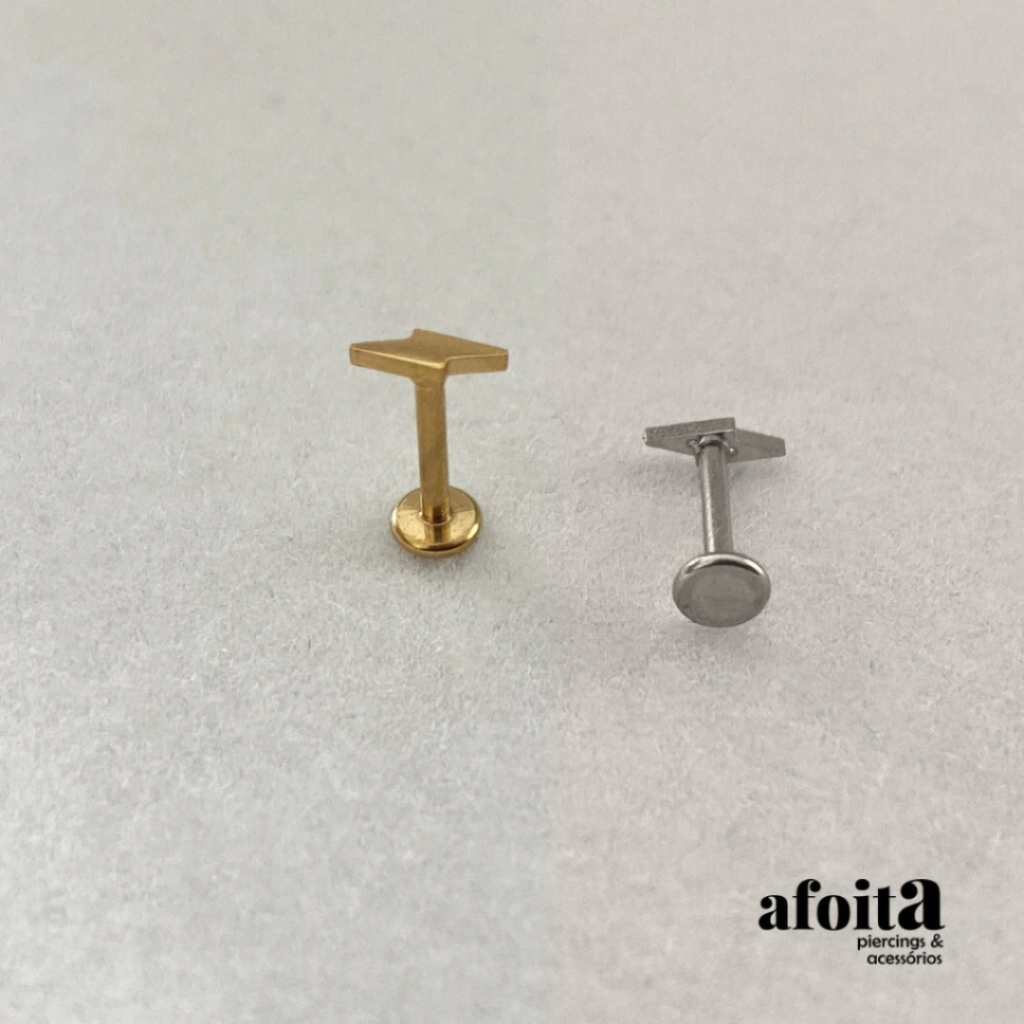 Piercing em Aço Cirúrgico Prateado e Dourado Mini Raio (para tragus, helix, labret, lóbulo, flat, etc)