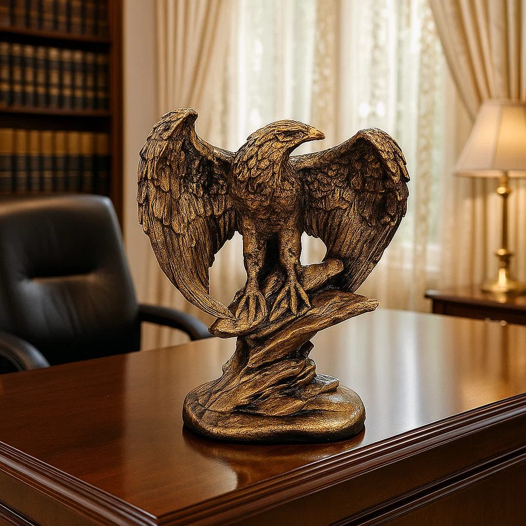 Águia Asa Aberta Feito Em Resina Mineral 25x19 Decorativa Casa Escritório Lar Mesa Feito No Brasil