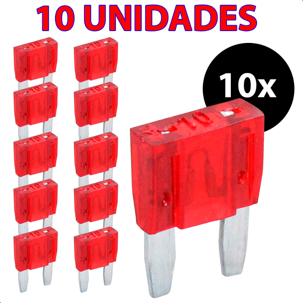 Kit 10 Fusível Mini Lamina Automotivo 10 amperes 10A Carro Moto Cartela