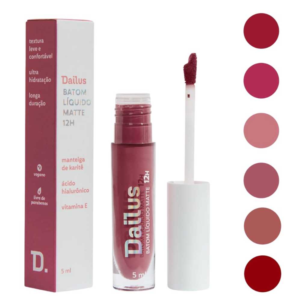 Batom Dailus Líquido Matte 12h Ultra-hidratante Alta Pigmentação Longa Duração em Oferta na Shopee