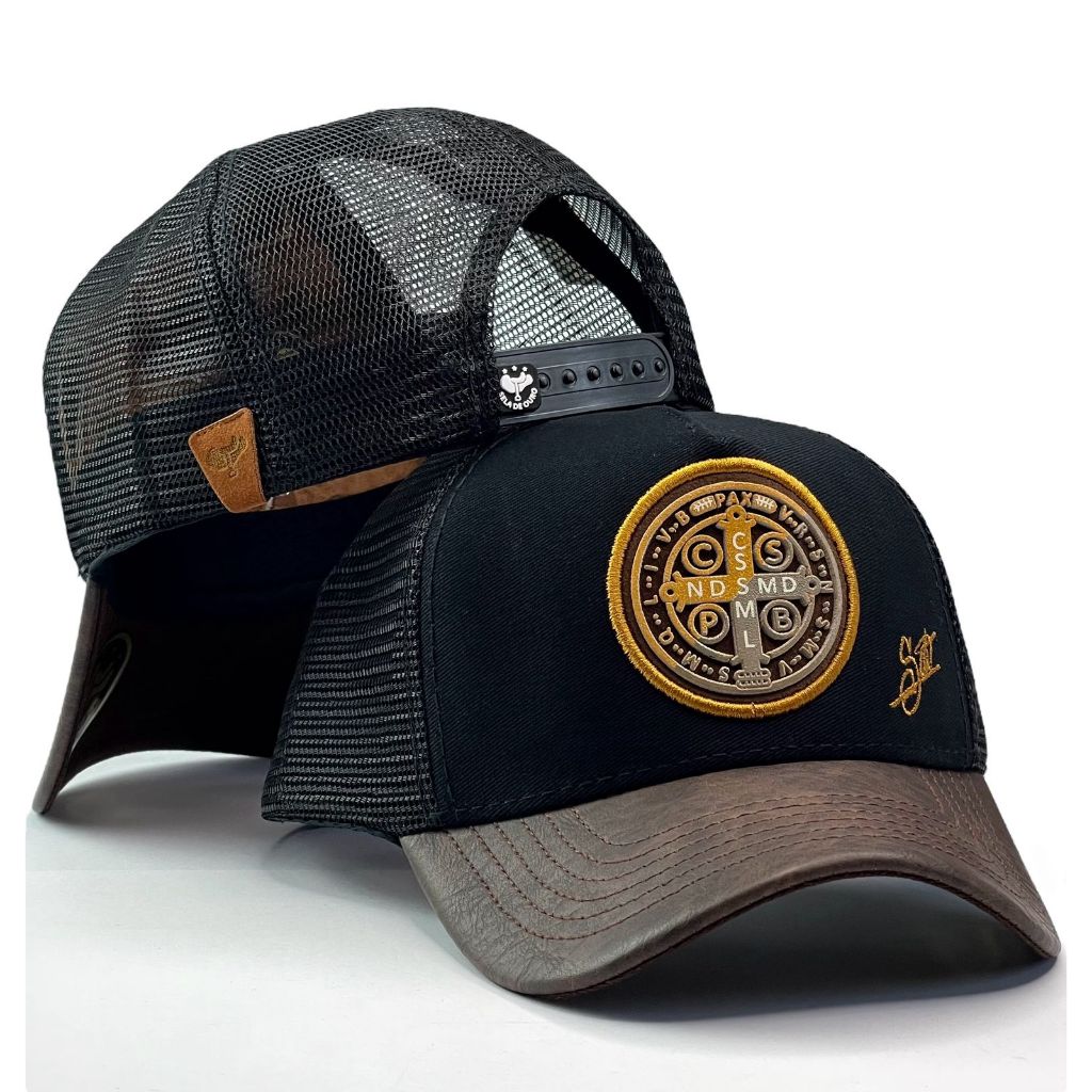 BONÉ CHAPÉU COUNTRY AGRO SERTANEJO RURAL ABA CURVA MEDALHA SÃO BENTO REDINHA COM REGULADOR TRUCKER AMERICANO TELINHA