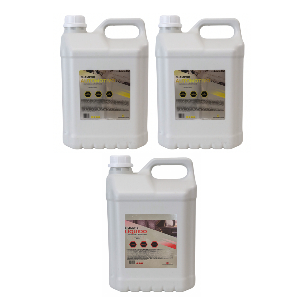 KIT LAVA RÁPIDO LAVAGEM AUTOMOTIVA PROFISSIONAL SHAMPOO CONCENTRADO PH NEUTRO + SILICONE LÍQUIDO