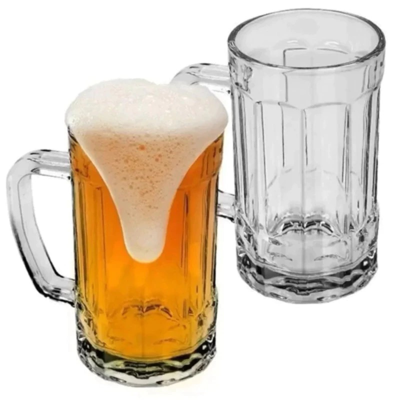 KIT Caneca de Chopp 390 ml Vidro Com Alça Resistente Bebidas
