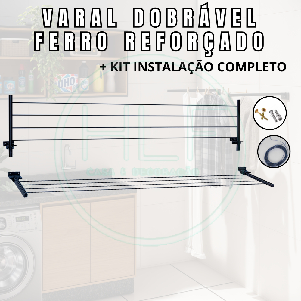 Varal De Parede Retrátil Dobrável Aço Reforçado 20 Metro Reforçado Lavanderia Apartamento Casa Roupa