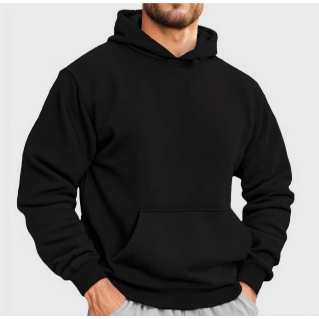 Moletom Canguru Unissex Algodão Atacado Promoção Preto Liso Sem Estampa