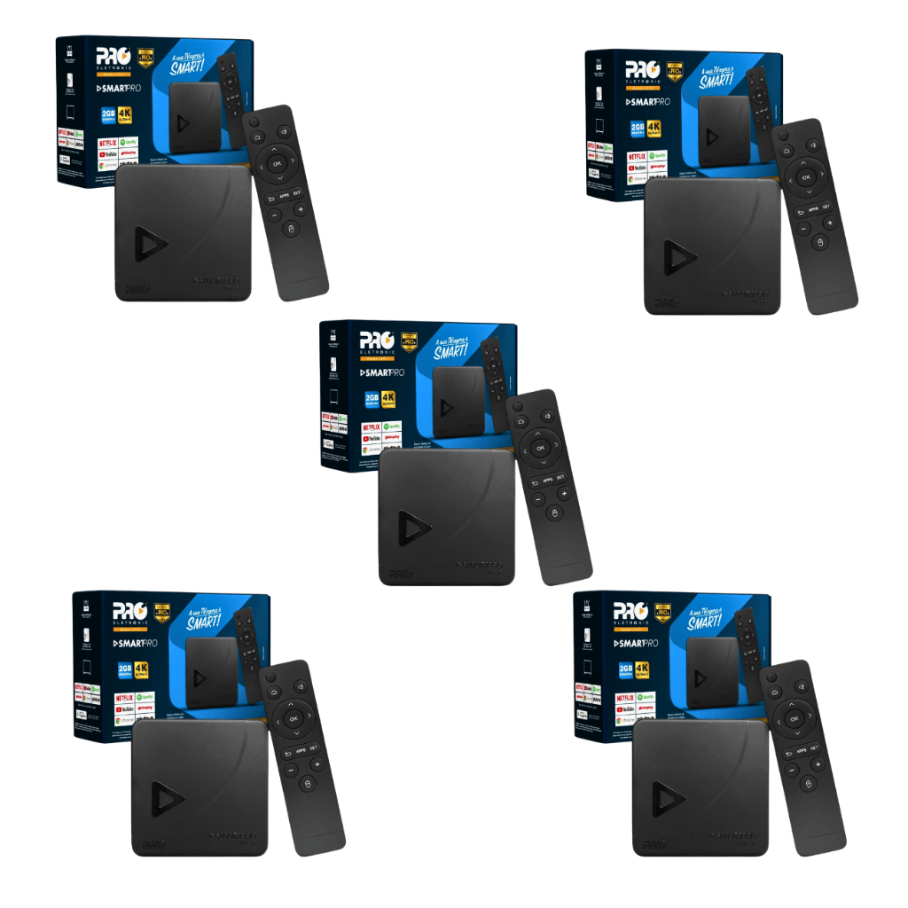Kit Com 5 Unidades Smart Box Tv Proeletronic Prosb-3000 3 Geração Preto Homologado Hdmi Para Revenda