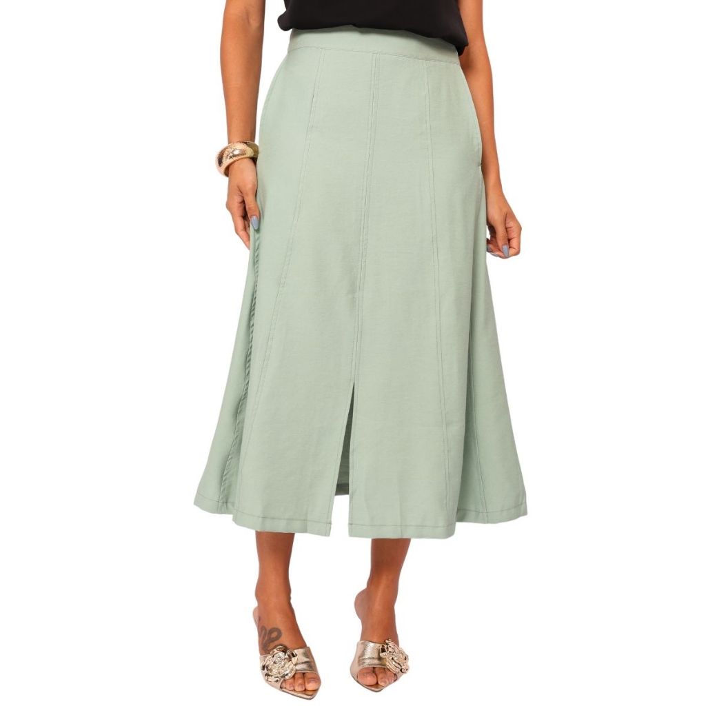 Saia Midi Alfaiataria com Fenda e Bolsos Social Moda Evangelica em Sensorial em Oferta na Shopee