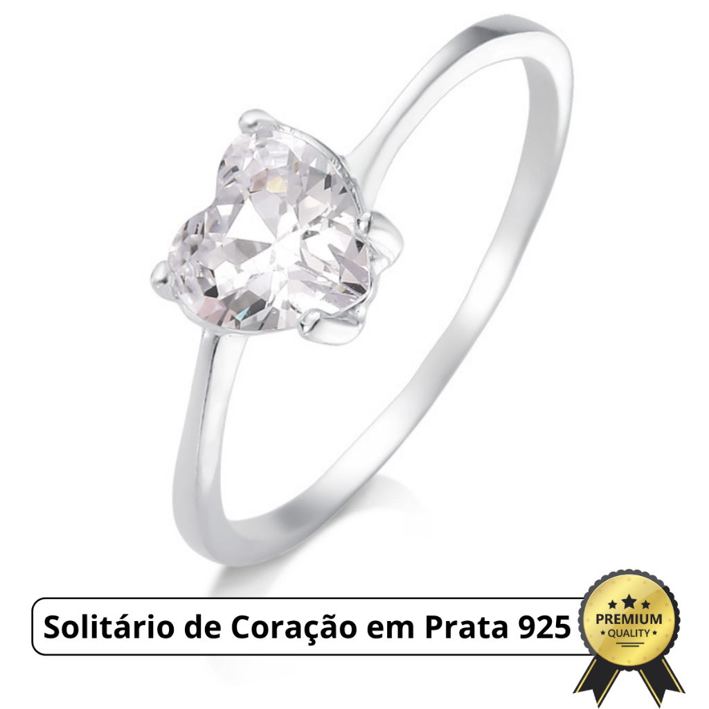 Anel Prata 925 Solitário Coração em Zircônia Aliança Feminino Delicado com Garantia em Promoção