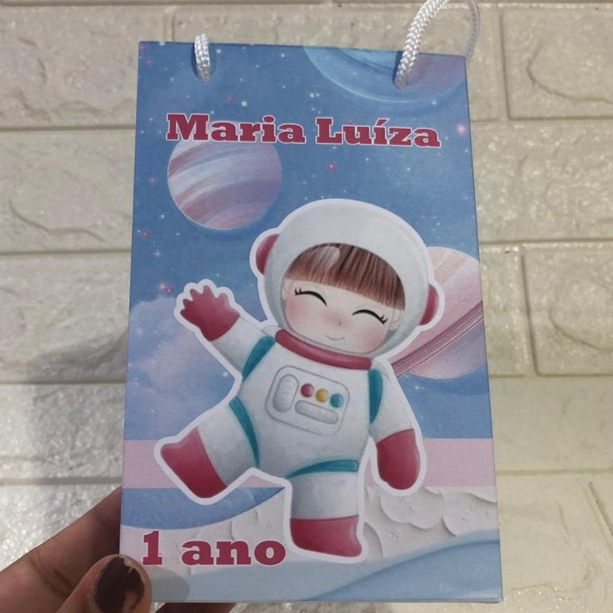 PEGUE E MONTE Sacolinha/Bolsinha (PEQUENA) Personalizada  ASTRONAUTA MENINA Festa Surpresa Mimos Lembrancinhas