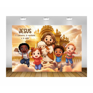 Painel de Festa Jesus e Crianças O Caminho a Verdade e a Vida Painel de Lona Jesus Bíblico Cristão Meu Destino é o Céu