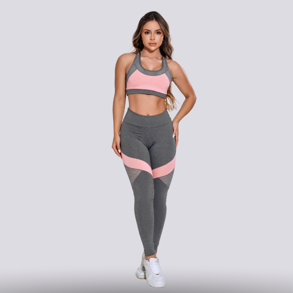 Conjunto Fitness Academia Treino Top e Calça Ajuste No Corpo em Oferta na Shopee