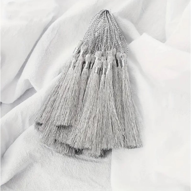 100 FRANJA PINGENTE TASSEL POLIÉSTER PRATA 7CM MAIS VENDIDO  ANNINOX
