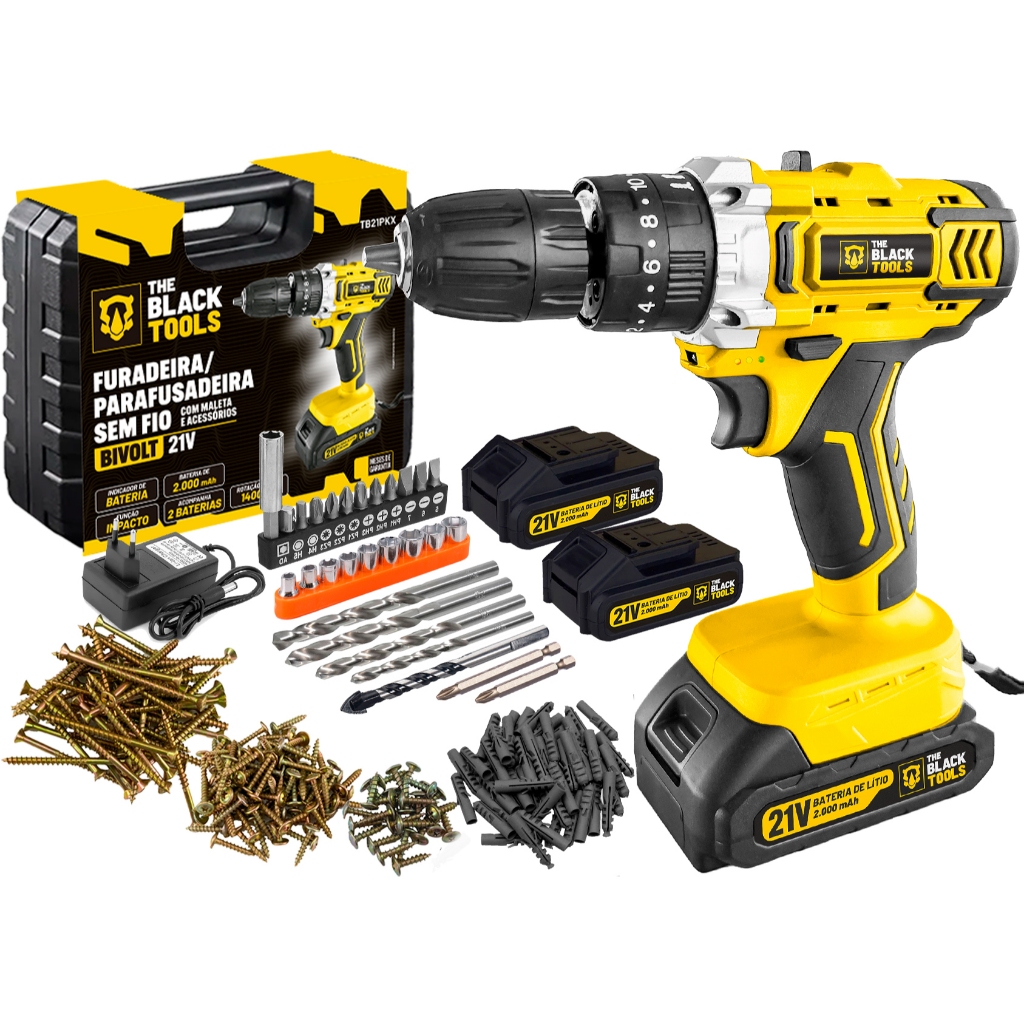 Kit Parafusadeira Furadeira Com Parafusos The Black Tools E Buchas 99 Peças em Oferta na Shopee