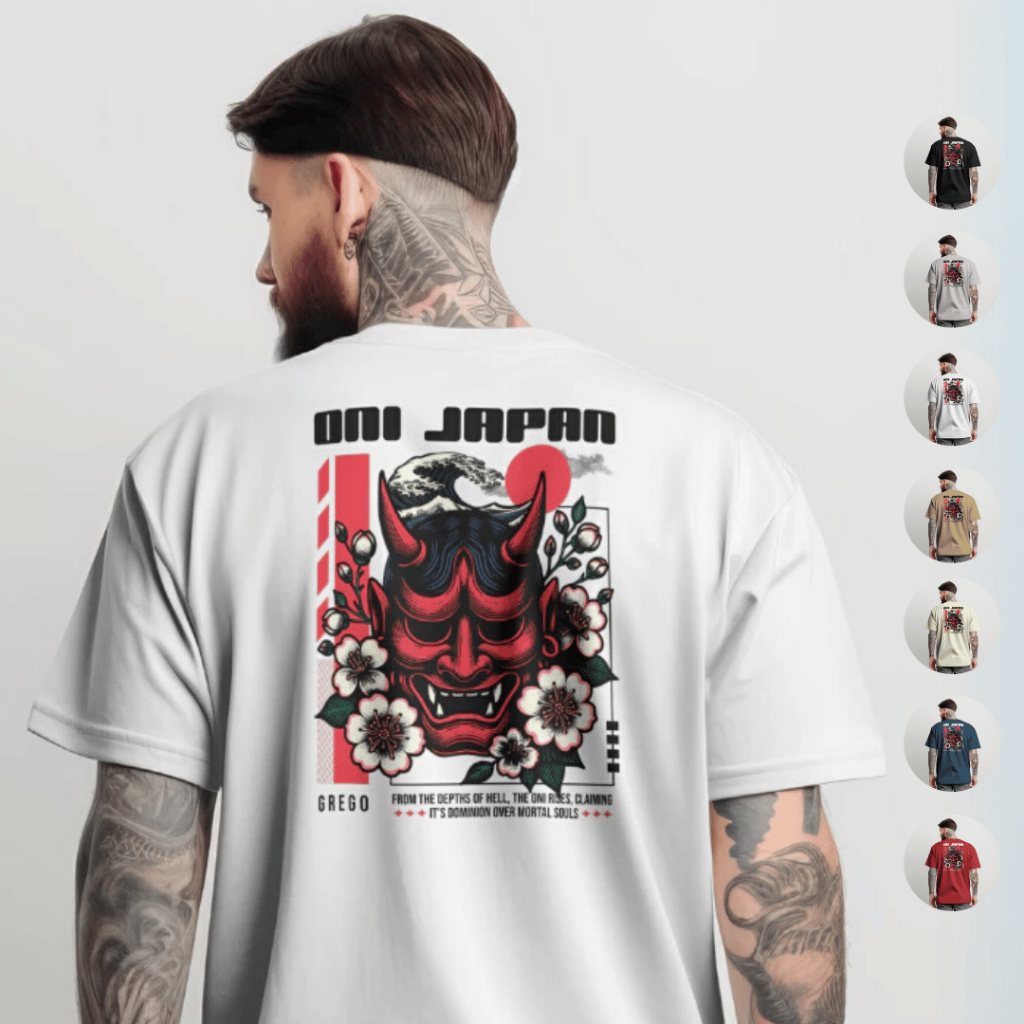 Camiseta Máscara Japonesa Japanese Oriental Street 100% Algodão Moda Masculina Malha Resistente