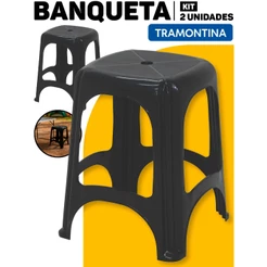 Kit Jogo 2 Banco Plástico Banqueta 45cm Banquinho Reforçado Empilhável Até 120kg P/ Bar Casa Churrasco Cozinha Multiuso
