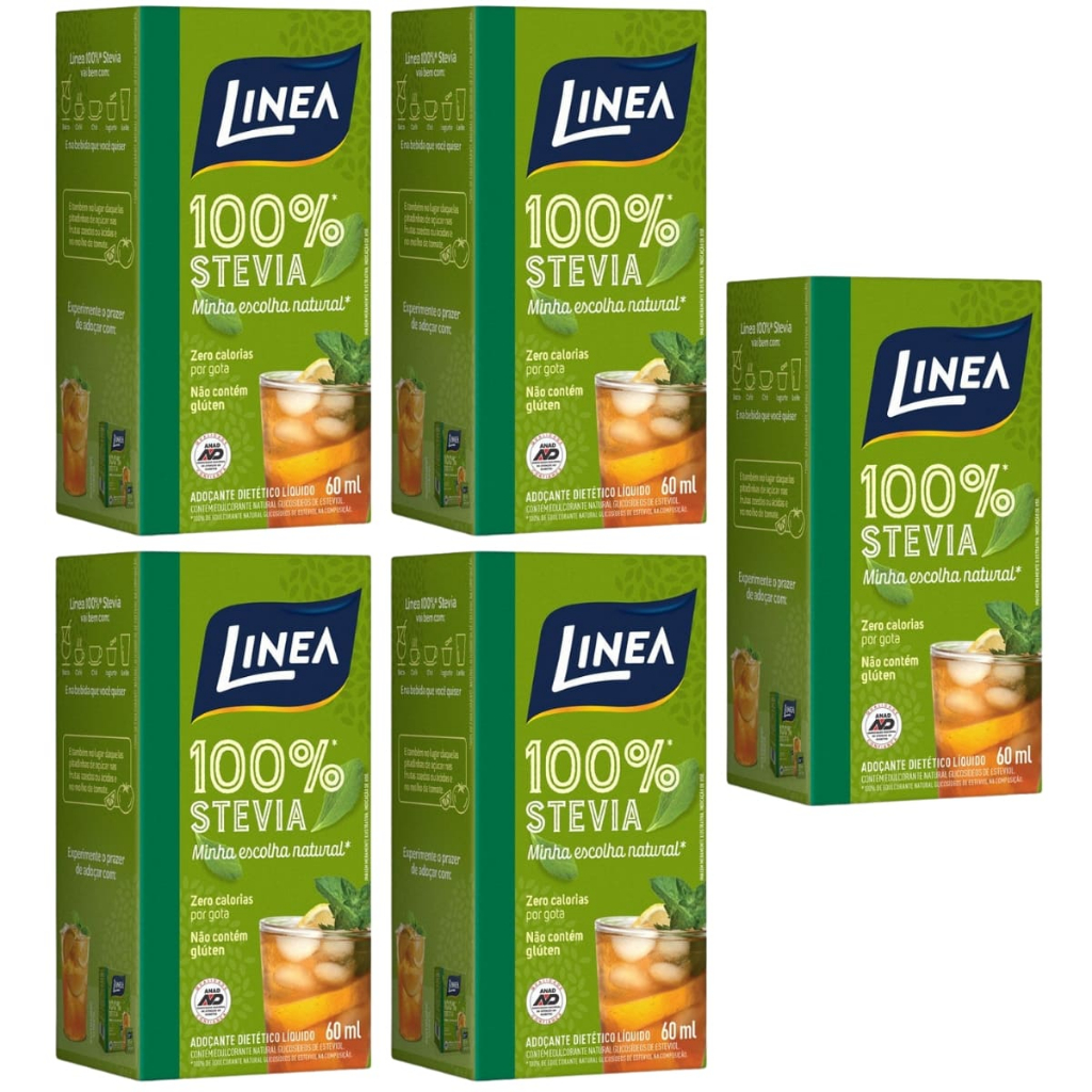 Kit 5 Adoçantes 100% Stevia Líquido Linea Sem Glúten 60ml