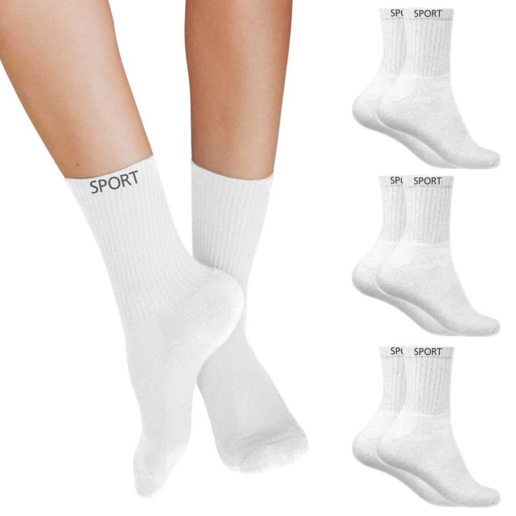 Kit 4/6/10/12/16/24 Pares de Meias Cano Alto SPORT Branca Algodão Atoalhada Grossa Alta Qualidade 100% Promoção