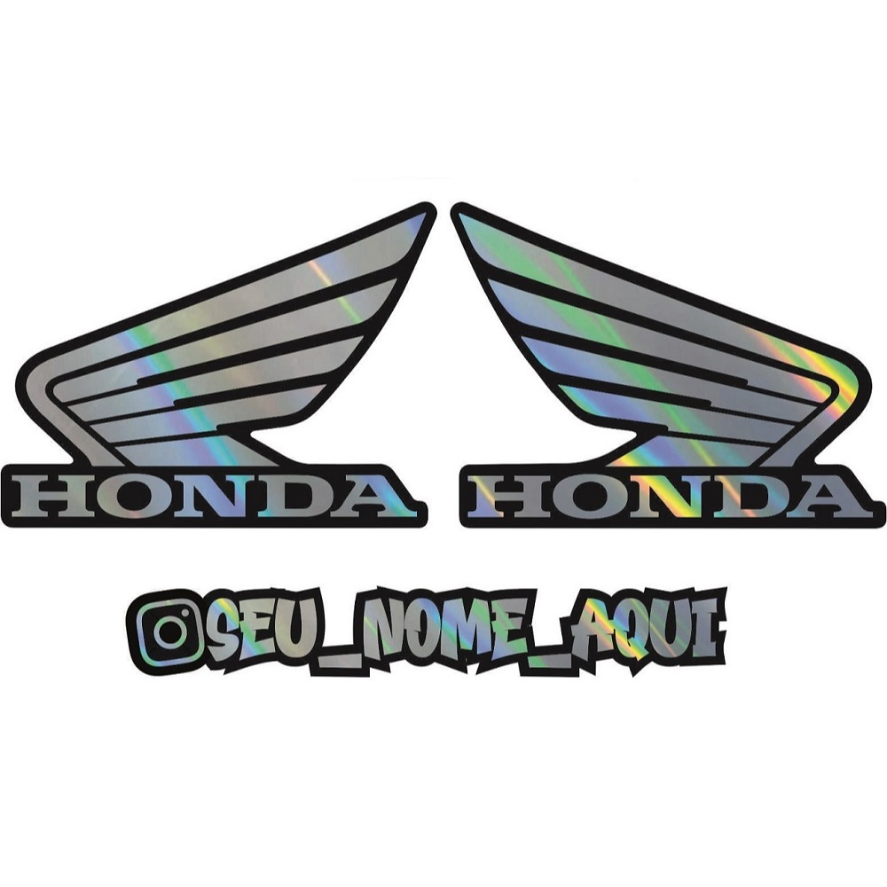 adesivo asas Honda holográfico camaleão fundo preto mais nome Instagram Titan, fan, CB 300, Twister, Strada, Bros