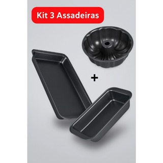 Kit 3 Assadeiras Formas Antiaderente Teflon Pretas Para Bolo Pão Pudim Leve Mais Por Menos em Oferta na Shopee