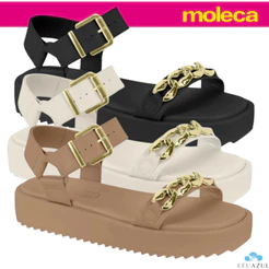 Sandália Feminina Moleca Corrente Dourada Plataforma Estilo Confortável