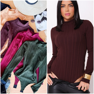 BODY FEMENINO MODA GRINGA BÁSICO E ESTILOSO TENDENCIA COM MANGA LONGA E GOLA ALTA RIVANA em Oferta na Shopee