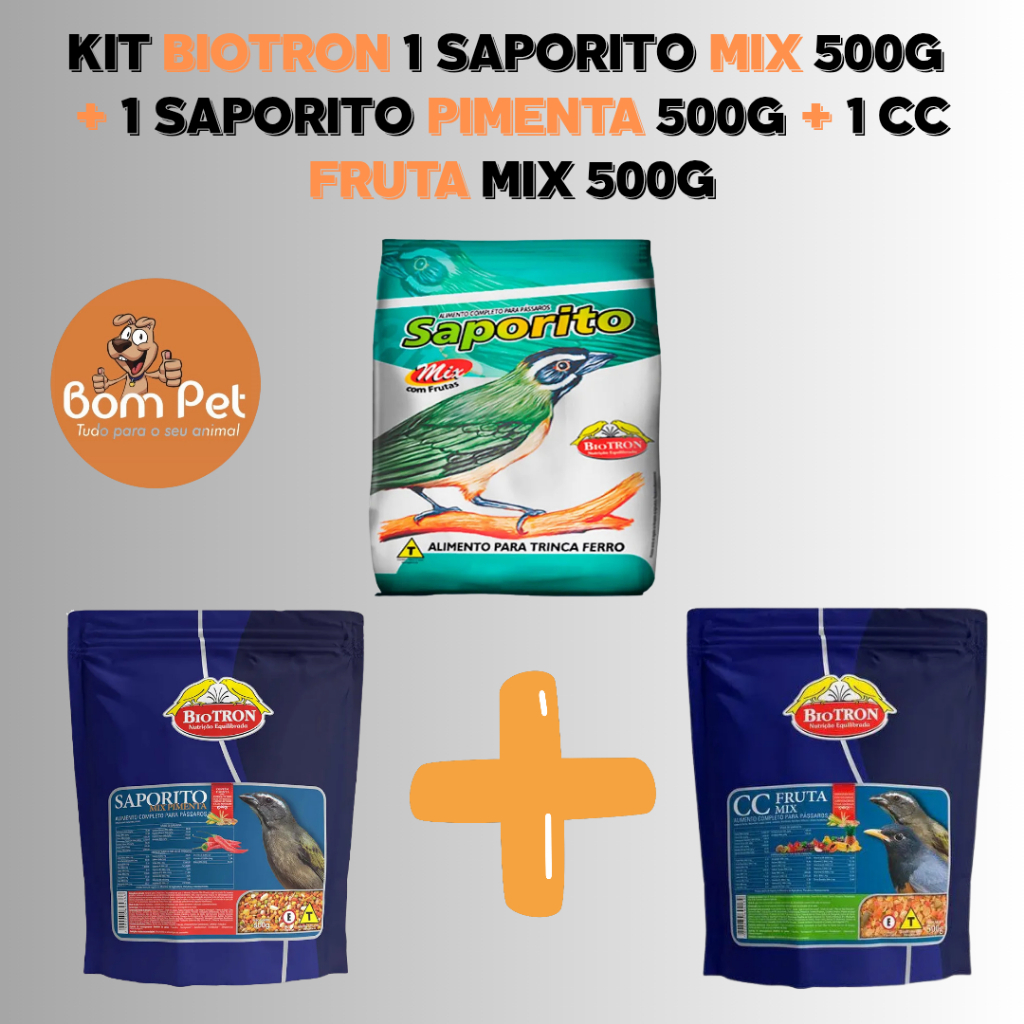 Kit Biotron 1 Saporito Mix 500g + 1 Saporito Pimenta 500g + 1 CC Fruta Mix 500g
