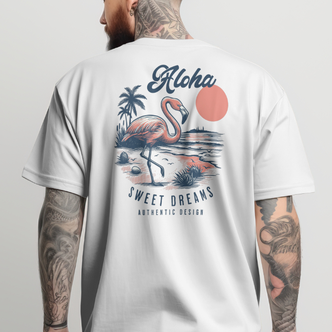 Camiseta Camisa Surf Estampa Básica Aloha Estampa Frontal Com Estampa Nas Costas 100% Algodão