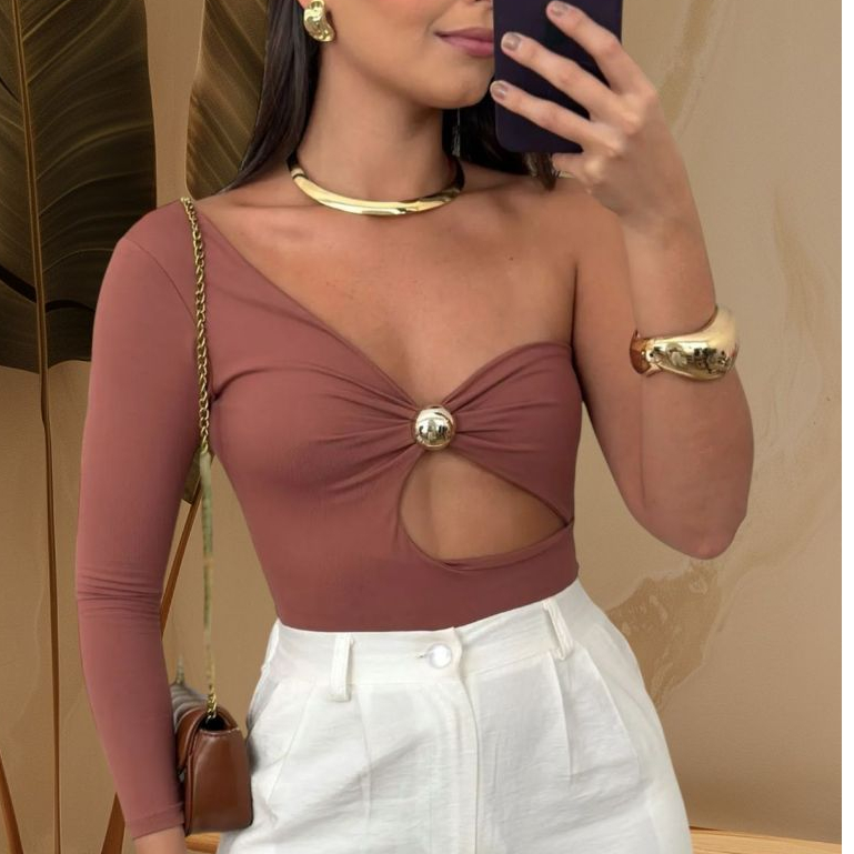 Body feminino Manga Longa Suplex detalhe dourado em Oferta na Shopee