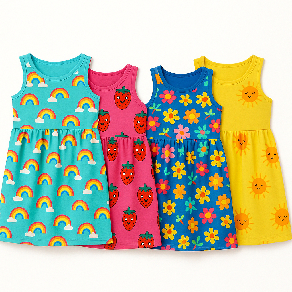 Kit DOIS Vestidos Infantis Regata Verão Menina Estampado Confortável