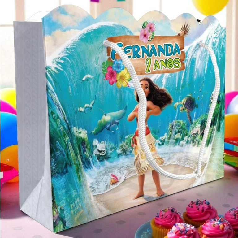 Sacolinha Moana Ondulada Personalizada Festa Mar Lembrancinha Kit Festa Sacola Princesa Princesas