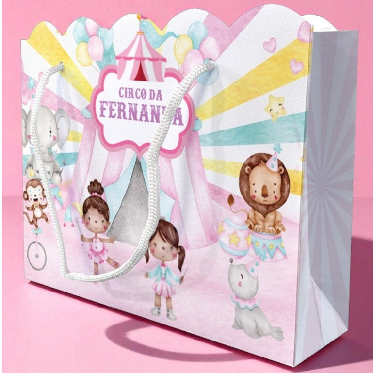 10 Sacolinhas Ondulada Personalizadas Festa Circo Circus Menina Rosa (20x15x5,5cm) em Oferta na Shopee