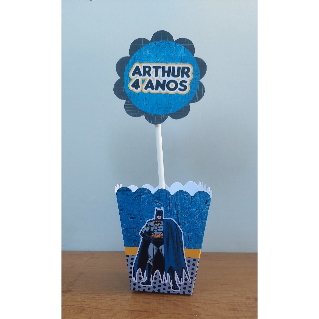 kit de Centro de Mesa Personalizado Caixa Cachepot  Batman Cachepô Enfeite Arranjo