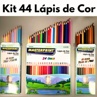 Kit 44 Lápis de Cor (24 CORES + 10 Cores Tom Pastel +10 Cores Tons de Pele) Escolar Sextavado em Oferta na Shopee