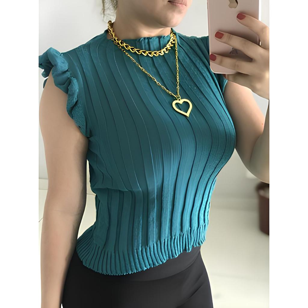 Blusinha Feminina Garrafinha / Tricot Canelado / Babado / Blusa Feminina envio imediato em Oferta na Shopee